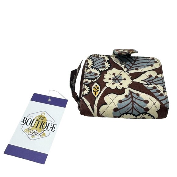 Vera Bradley State Blooms Mini Wallet Zip Closure Card Slots Brown Blue Gray - Picture 7 of 9